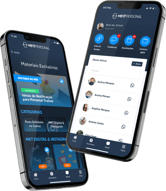 Foto de dois telemóveis com duas telas do app